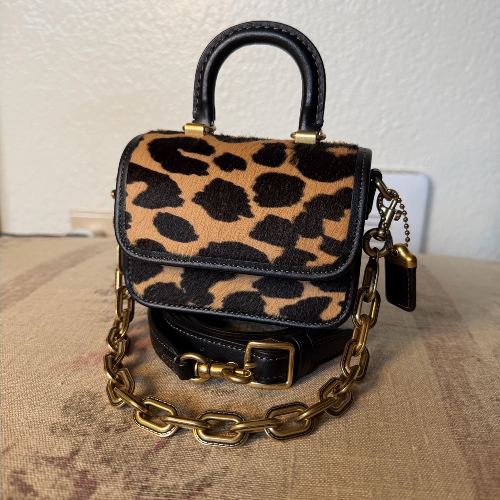 Coach Rogue Top Handle 12 in Leopard Haircalf